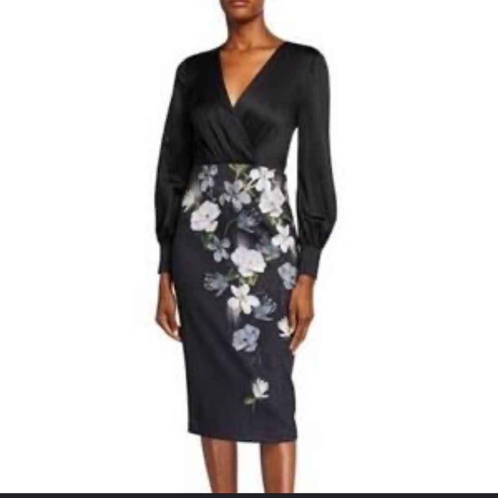 Ted Baker Black Floral Long Sleeve Dress